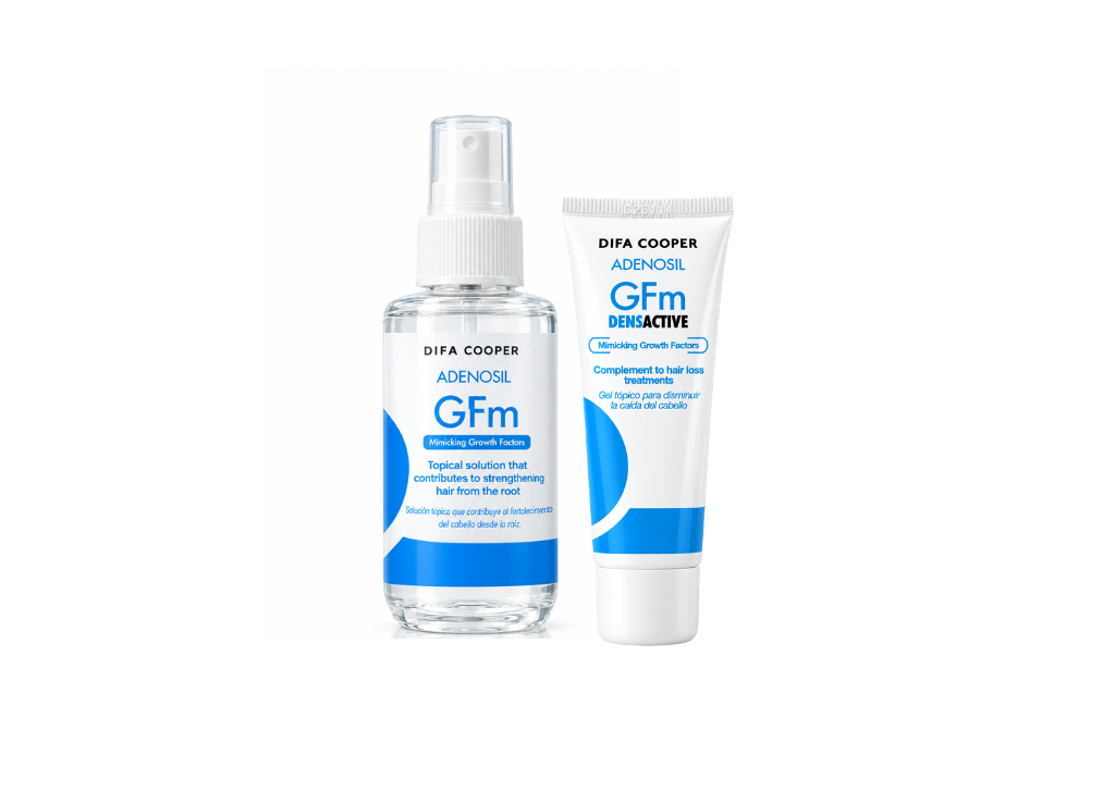 Frena la caída y recupera el grosor con el Pack Anticaída Adenosil: Loción GFM y Densactive Gel de Difa Cooper. ¡Estimula la raíz y redensifica!